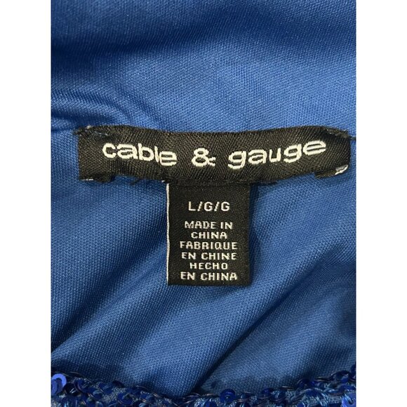 Cable & Gauge Blue Sequin Sleeveless Top High Neckline Keyhole Back Sz Large - Picture 6 of 9
